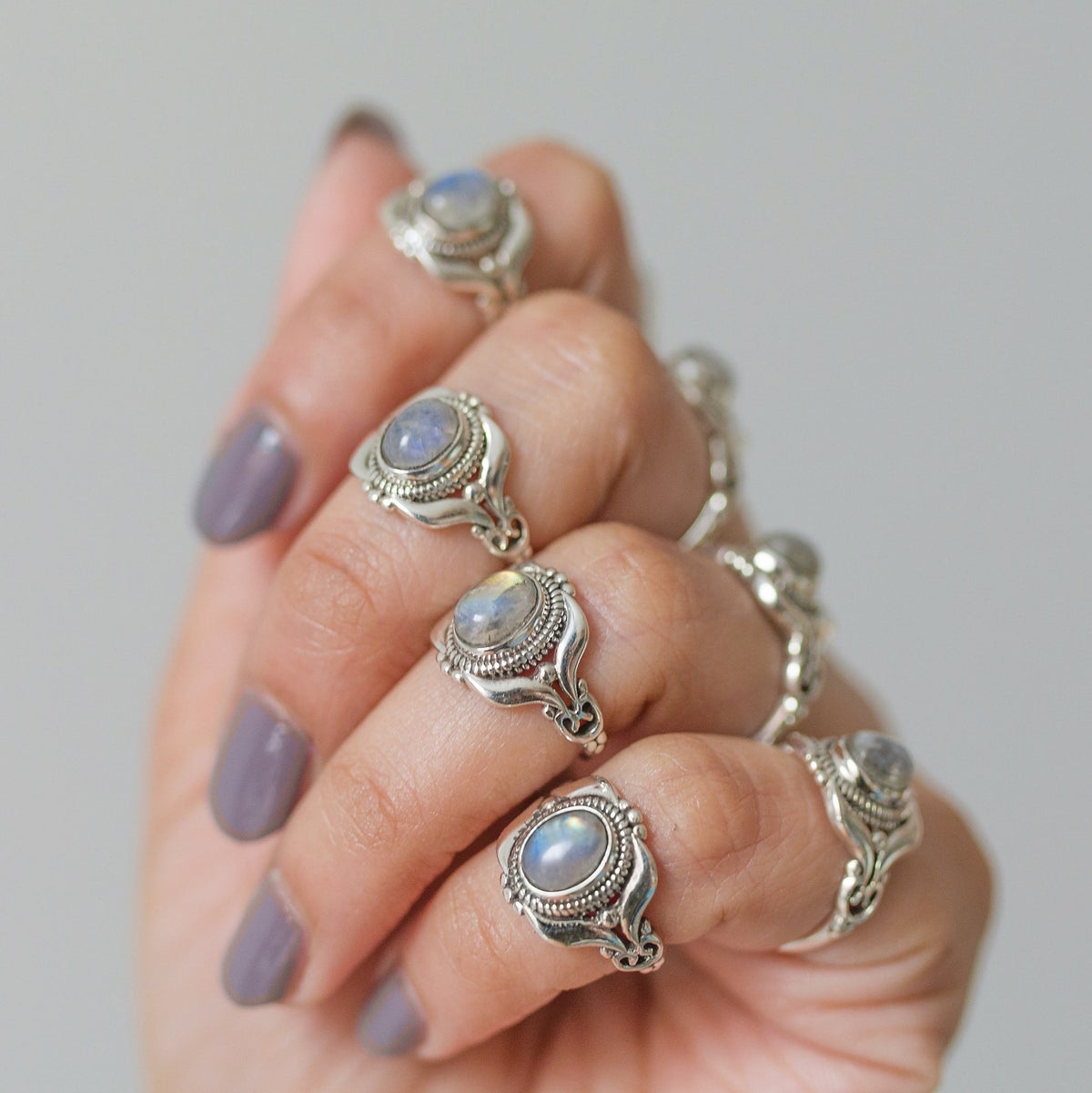 Bohemian Silver Ring, Moonstone Statement June Birthstone Ring
