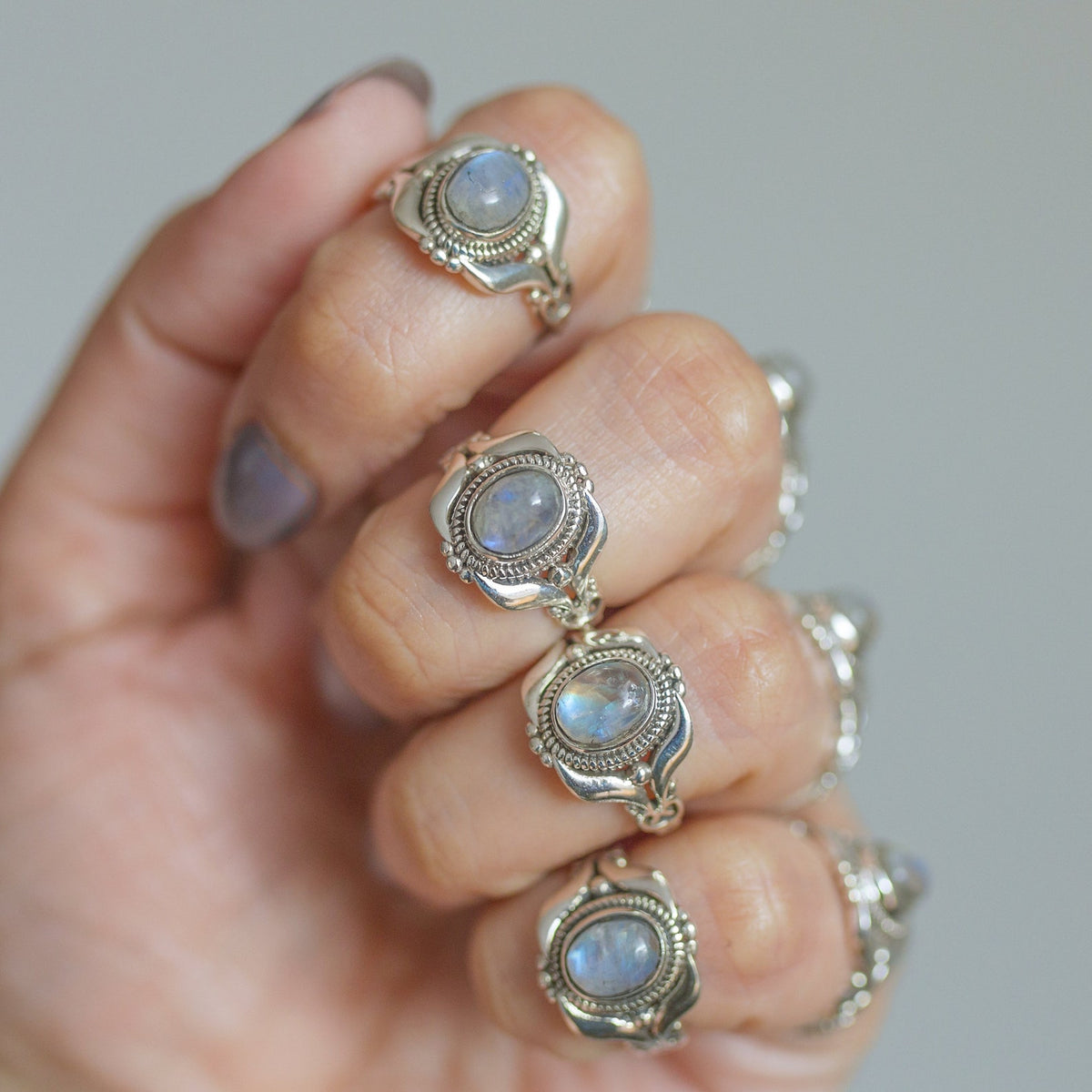 Bohemian Silver Ring, Moonstone Statement June Birthstone Ring
