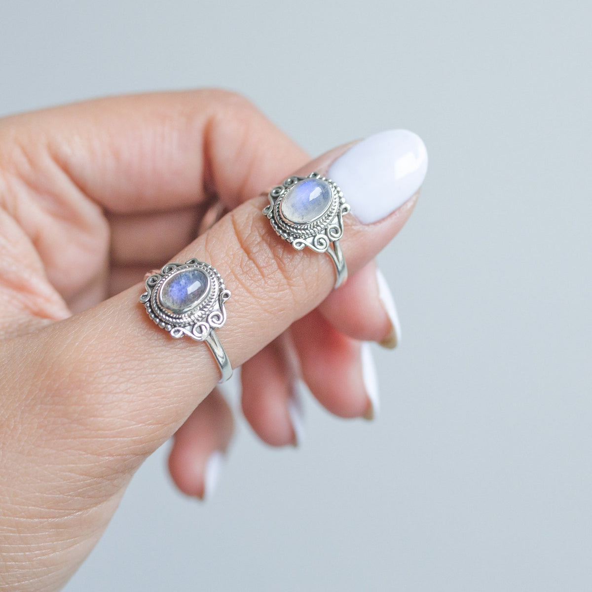 Blue Labradorite Ring, Delicate Silver Ring