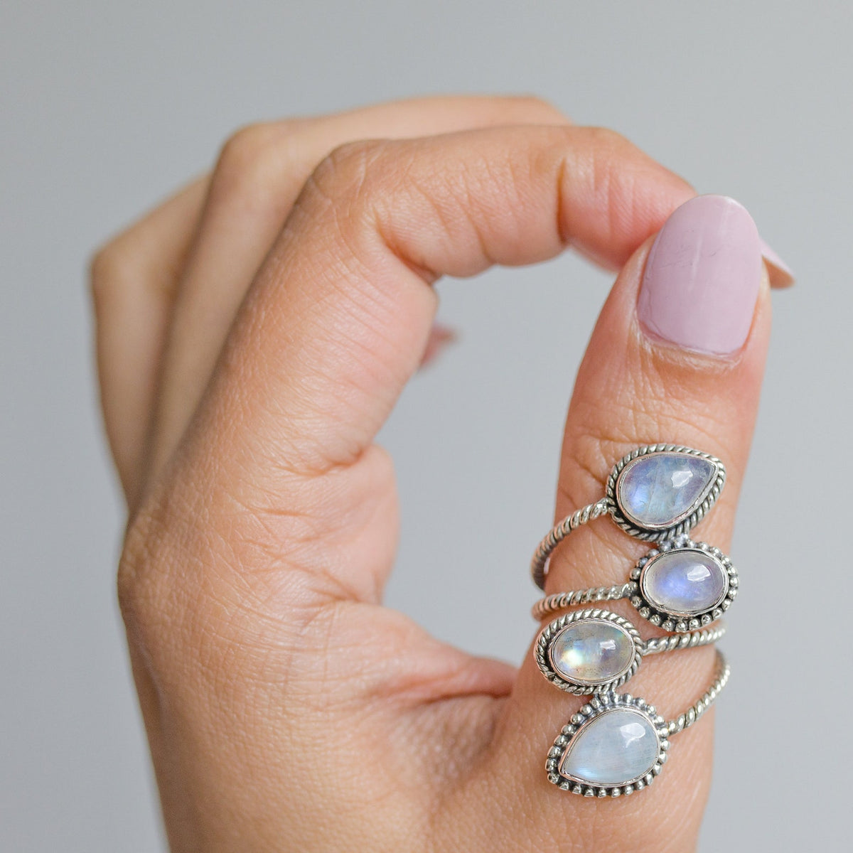 Adjustable Silver and Blue Moonstone Ring