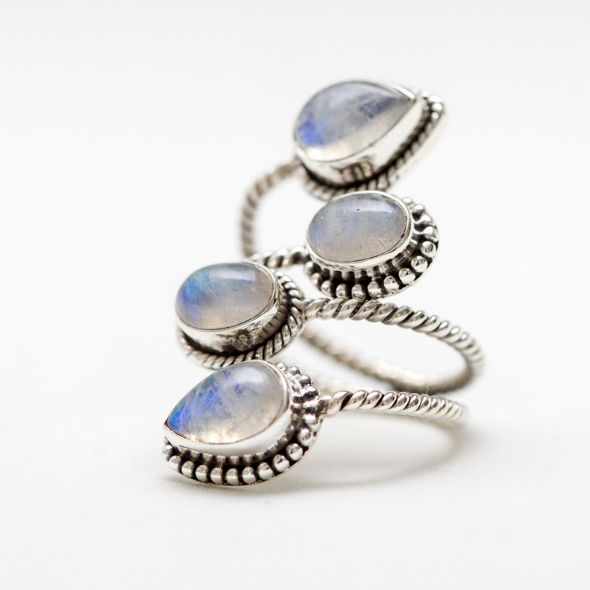 Adjustable Silver and Blue Moonstone Ring