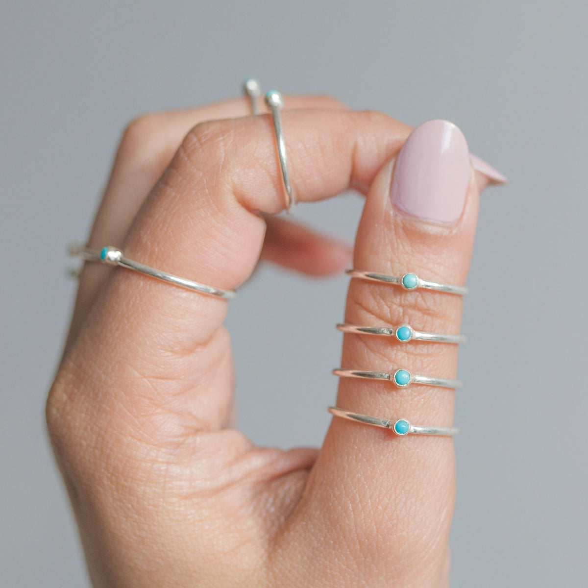 Natural Turquoise Ring, Tiny Turquoise Ring in Sterling Silver