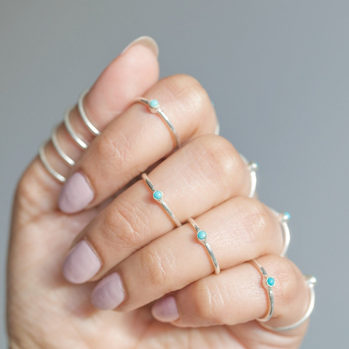 Natural Turquoise Ring, Tiny Turquoise Ring in Sterling Silver