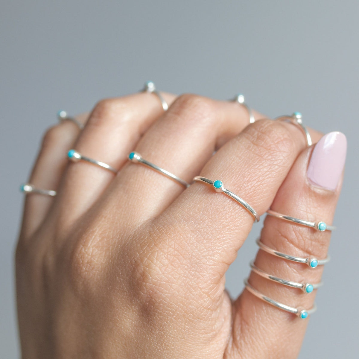 Natural Turquoise Ring, Tiny Turquoise Ring in Sterling Silver