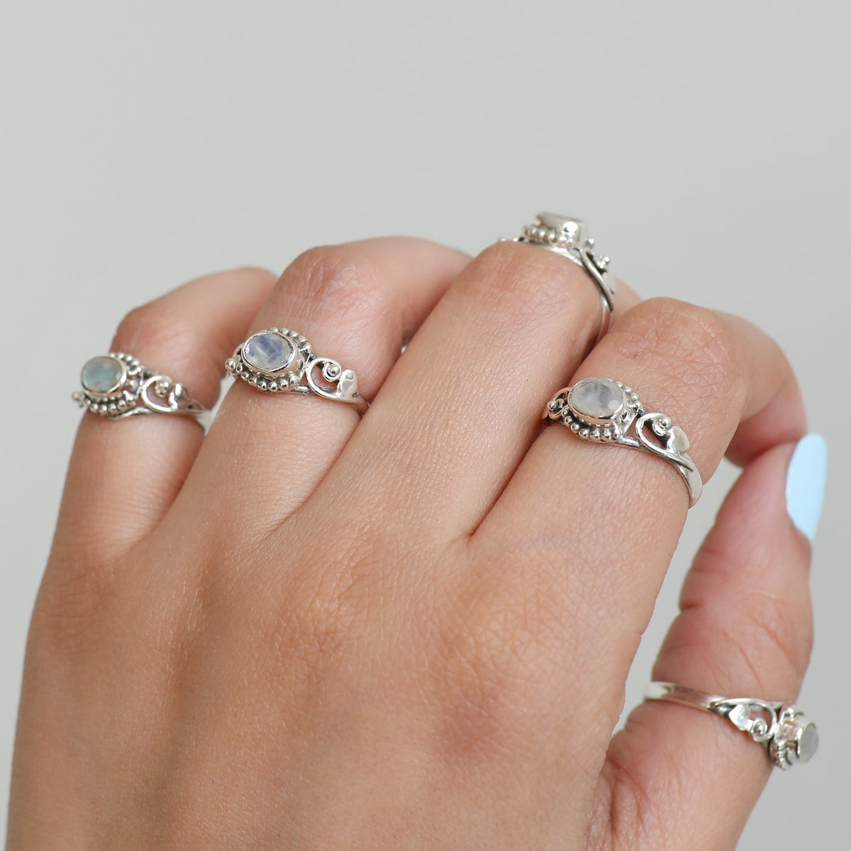 Oval Moonstone Silver Heart Ring - Faceted Stone Ring