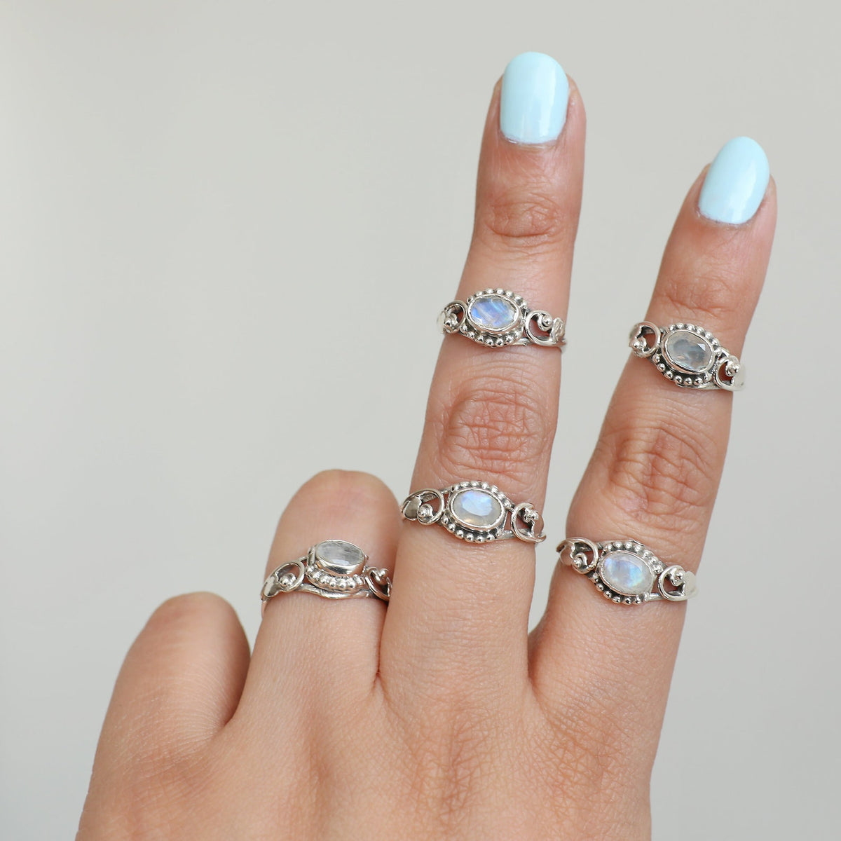 Oval Moonstone Silver Heart Ring - Faceted Stone Ring