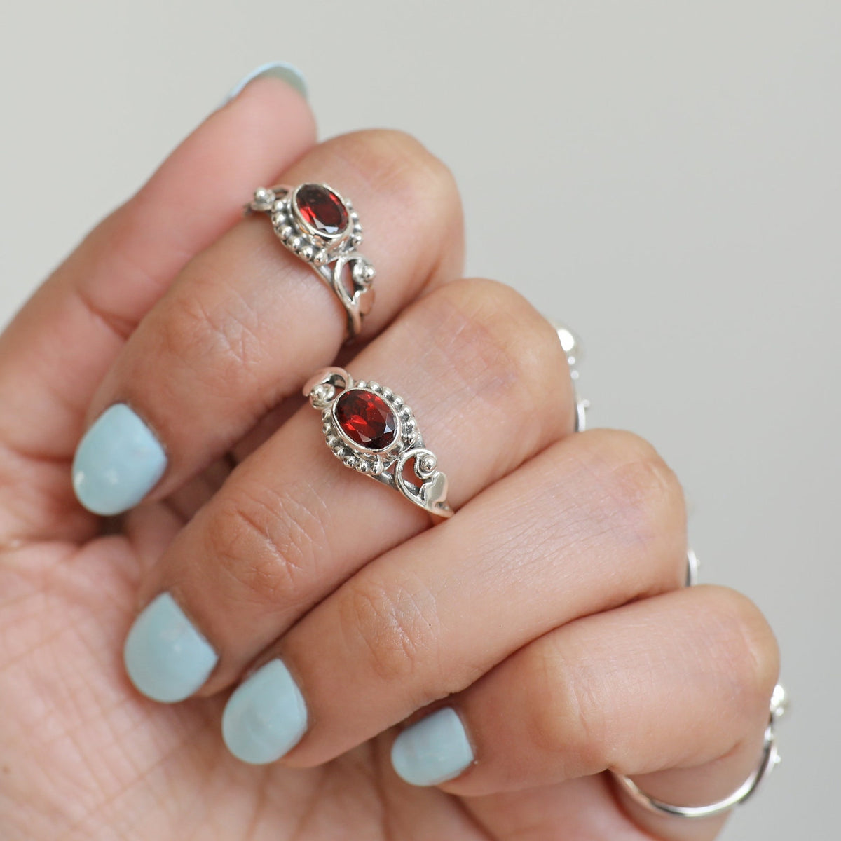 Oval Garnet Sterling Silver Heart Ring - Red Gemstone Ring
