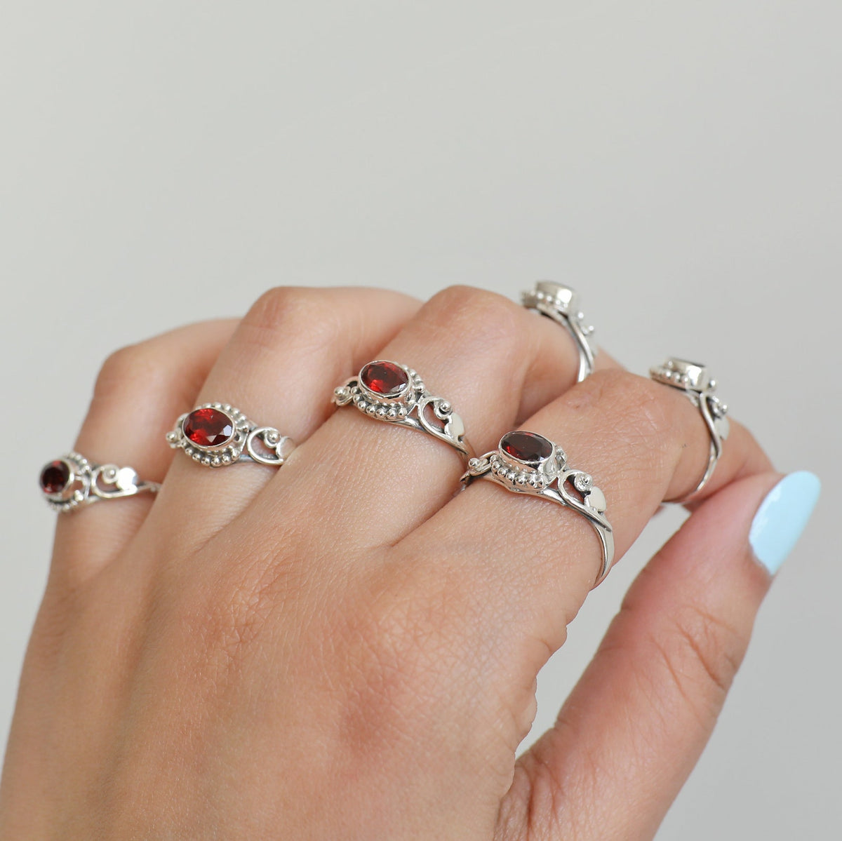 Oval Garnet Sterling Silver Heart Ring - Red Gemstone Ring