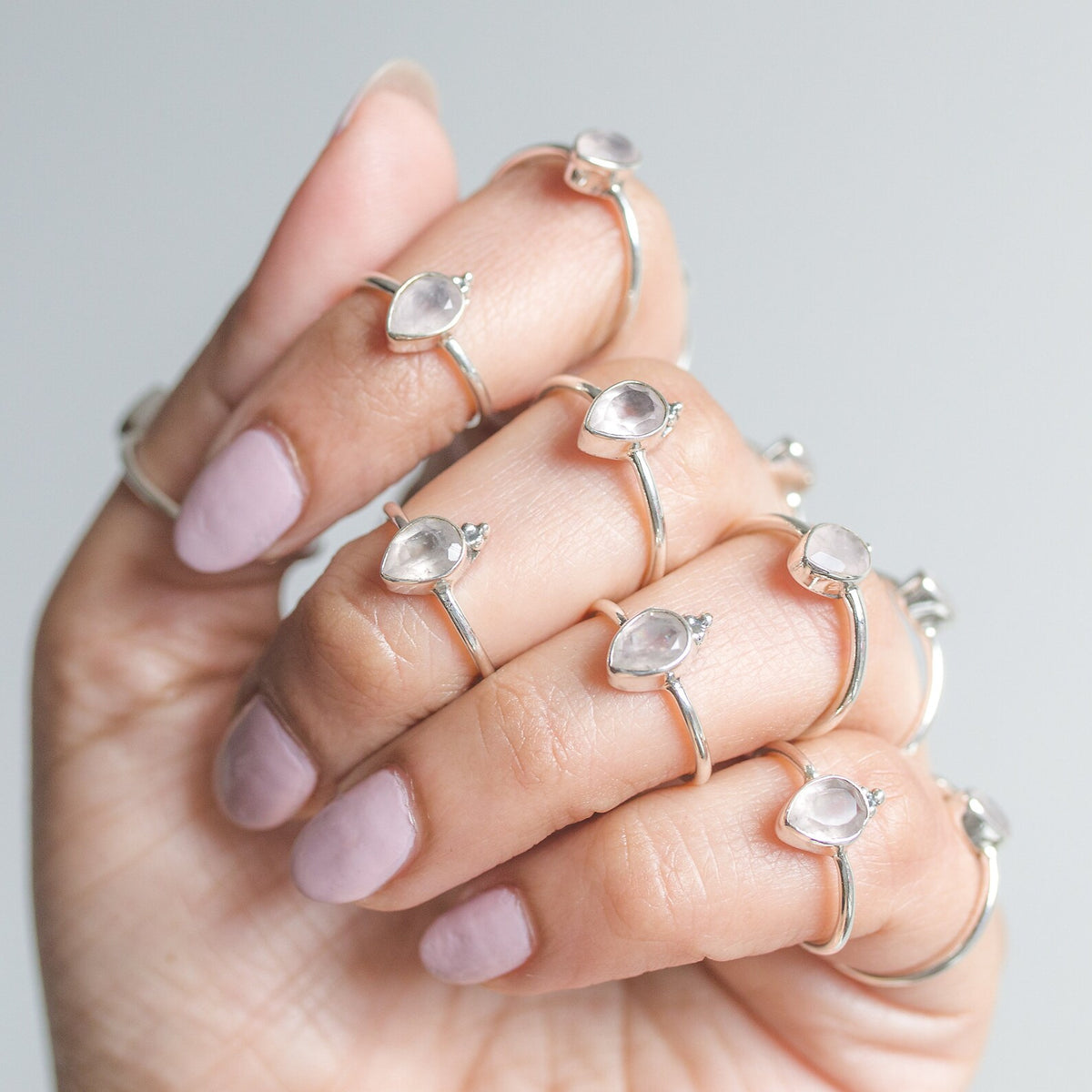 Dainty Rose Quartz Sterling Silver Ring - Pink Quartz Ring