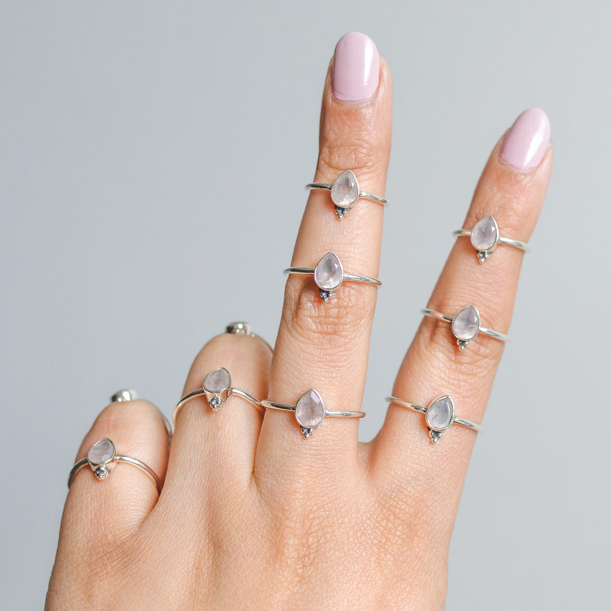 Dainty Rose Quartz Sterling Silver Ring - Pink Quartz Ring