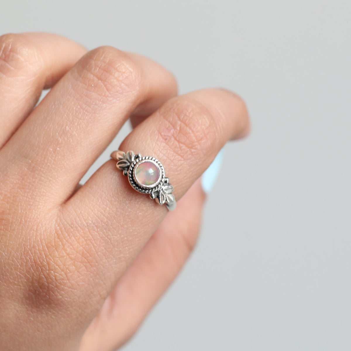 Ethiopian Opal Stacking Ring, Delicate Silver Ring