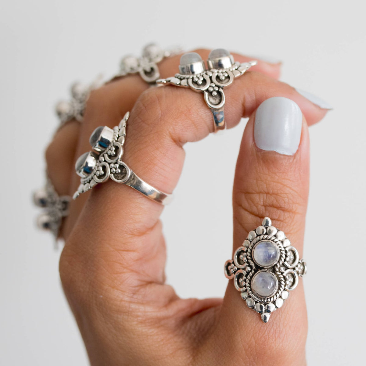 Round Moonstone Ring, Silver Cocktail Ring