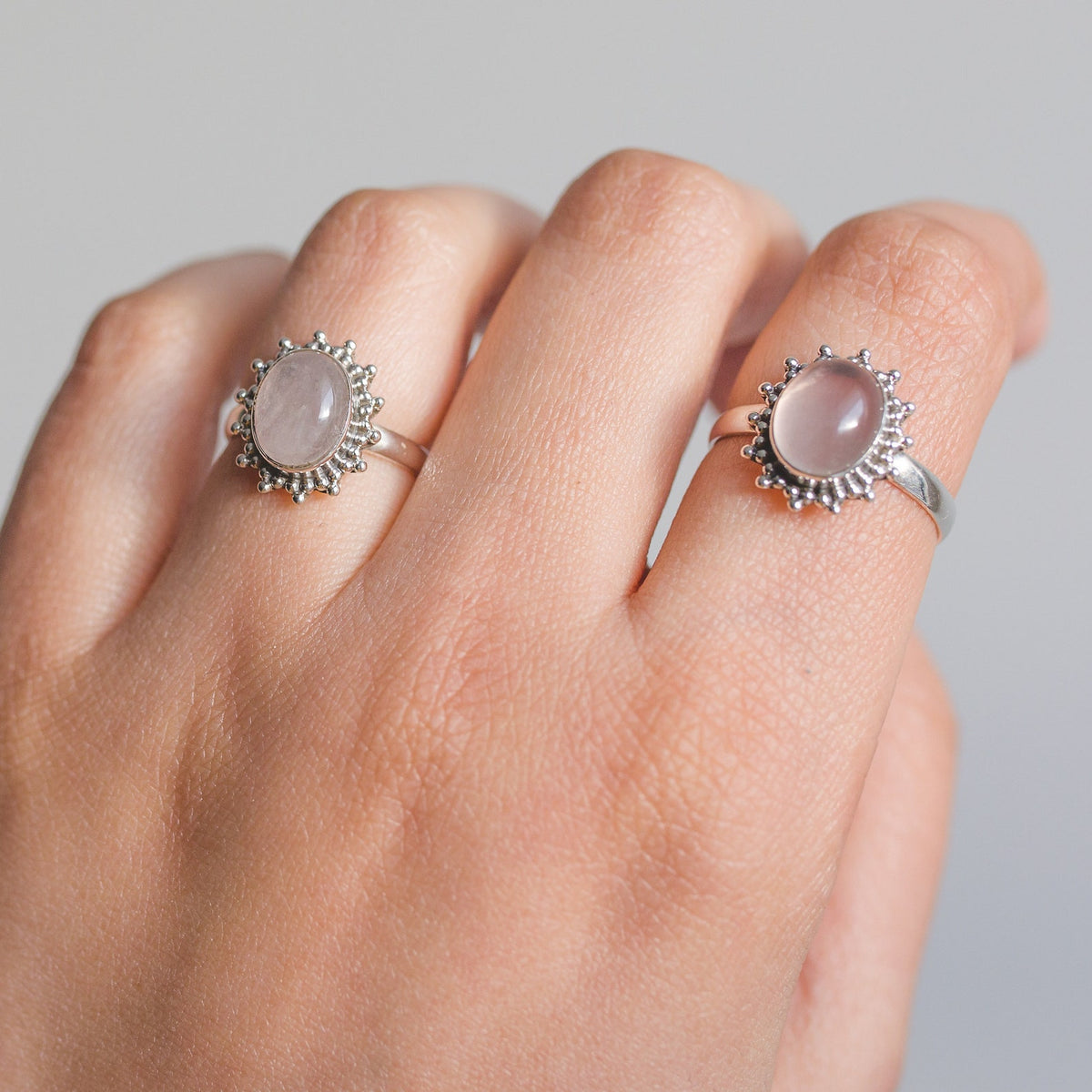 Oval Rose Quartz Ring, Blush Pink Quartz Ring
