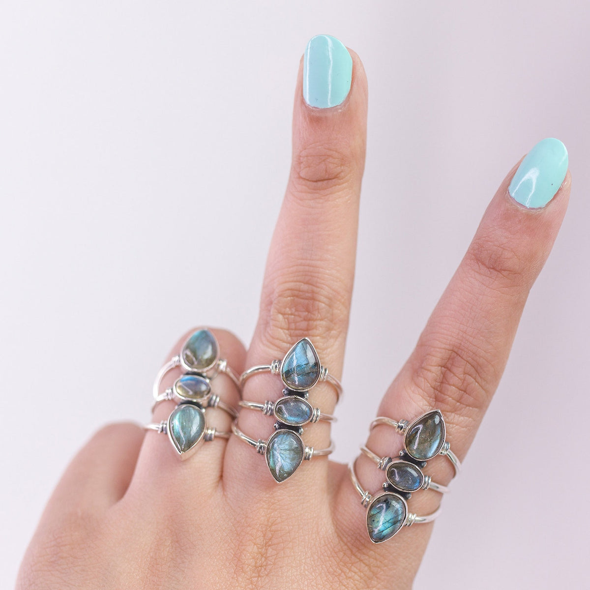 Three Stone Labradorite Sterling Silver Ring, Statement Rings