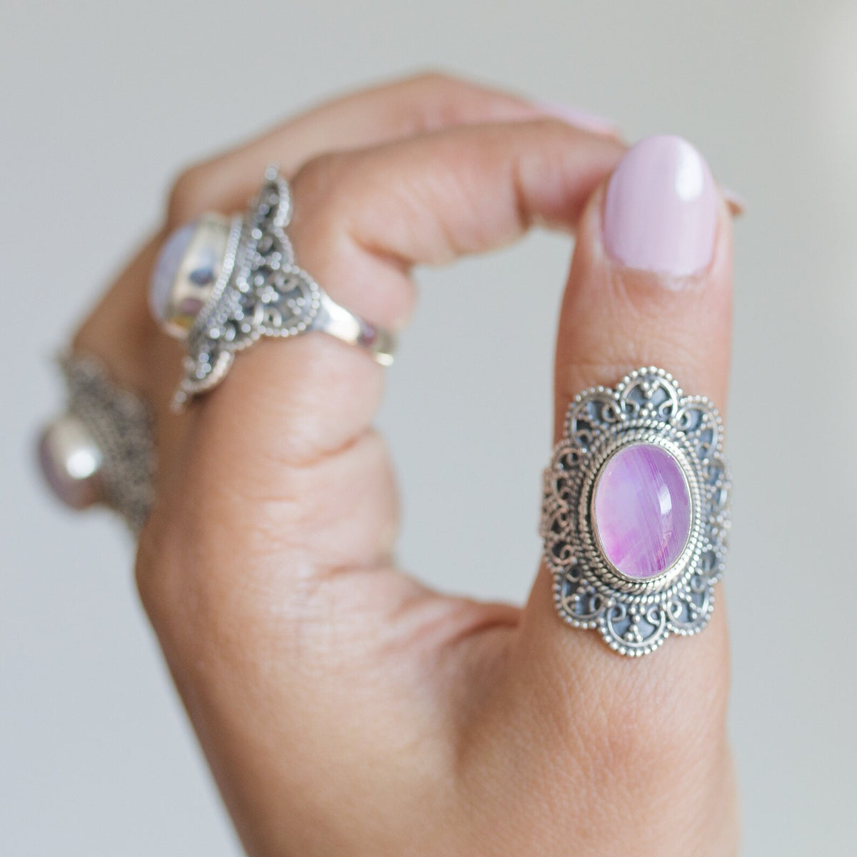 Pink Moonstone Ring, Moonstone Crystal Ring