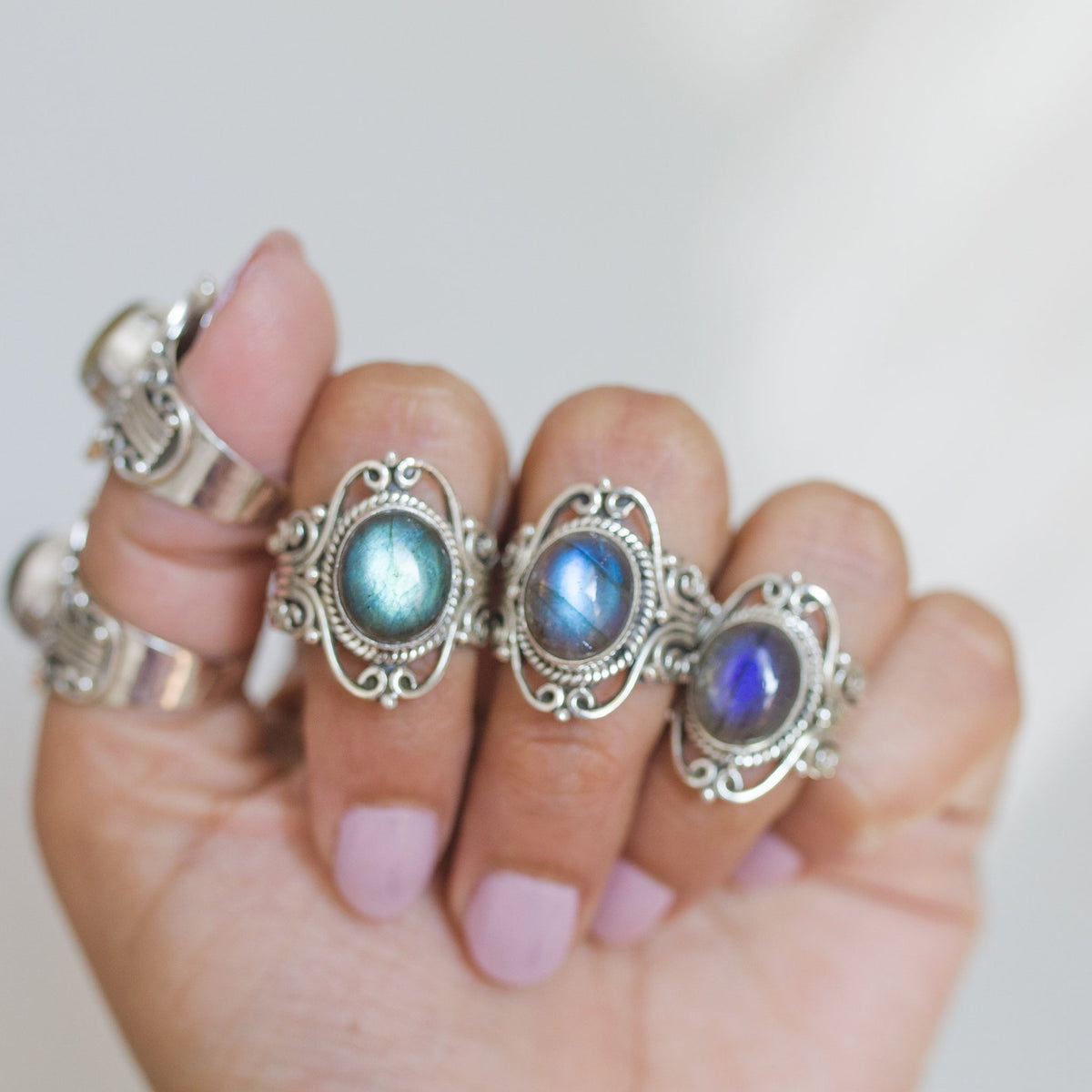 Oval Labradorite Bohemian Silver Ring - Dark Souls Ring