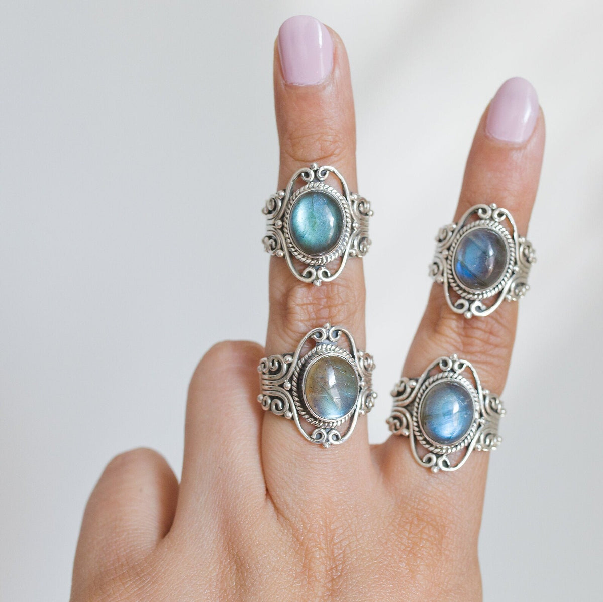 Oval Labradorite Bohemian Silver Ring - Dark Souls Ring