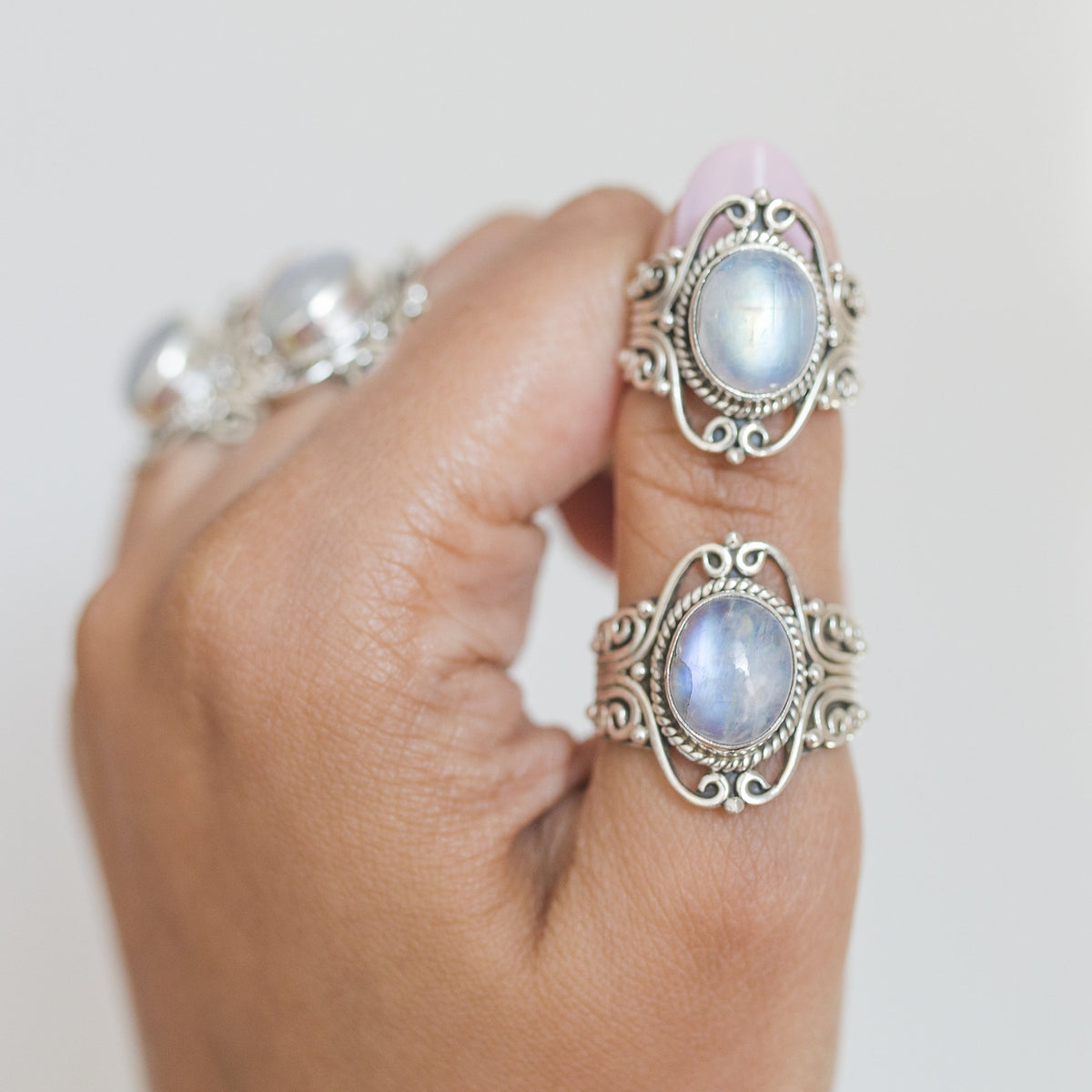 Blue Moonstone Bohemian Silver Ring - Wanderlust Jewelry