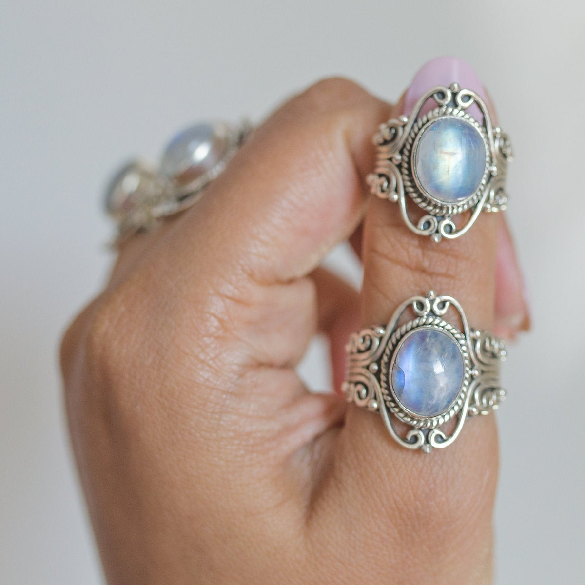 Blue Moonstone Bohemian Silver Ring - Wanderlust Jewelry