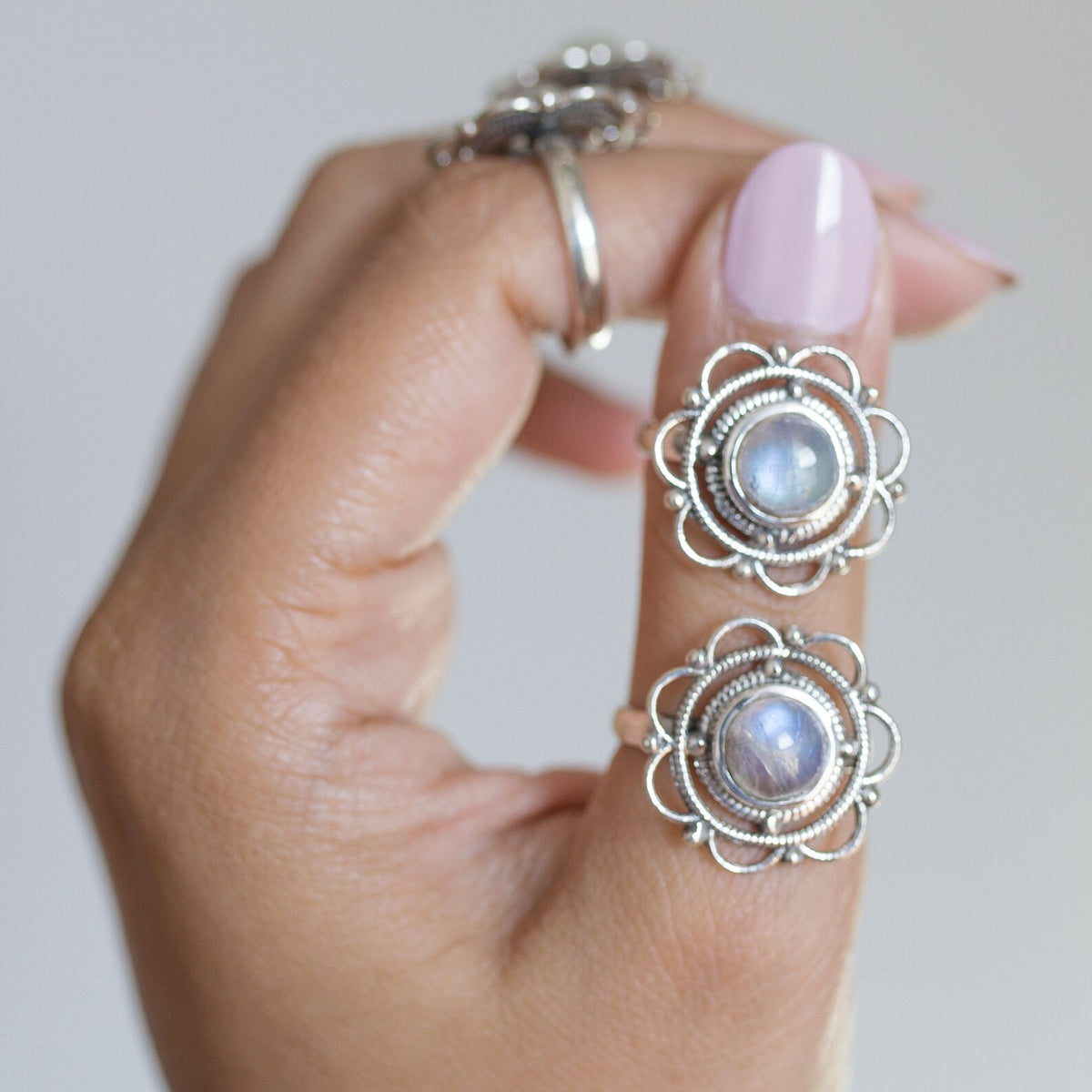 Round Moonstone Mandala Ring, Meditation Rings
