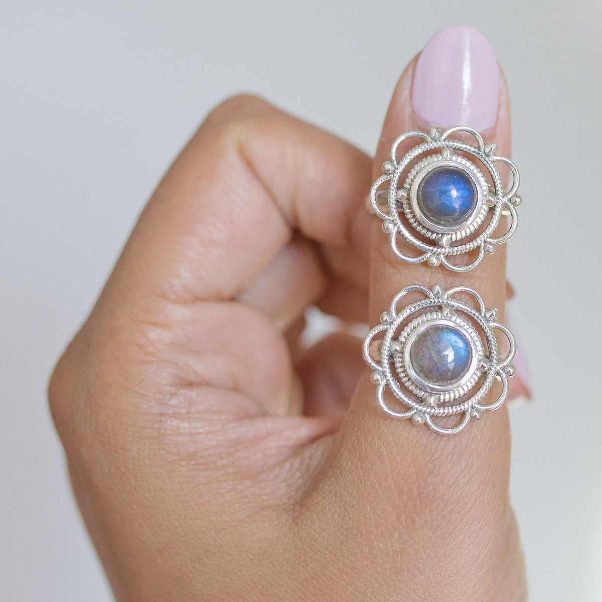 Blue Labradorite Mandala Ring, Meditation Rings