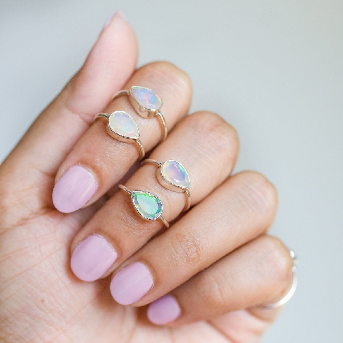 Ethiopian Opal Ring, Pear Opal Birthstone Ring