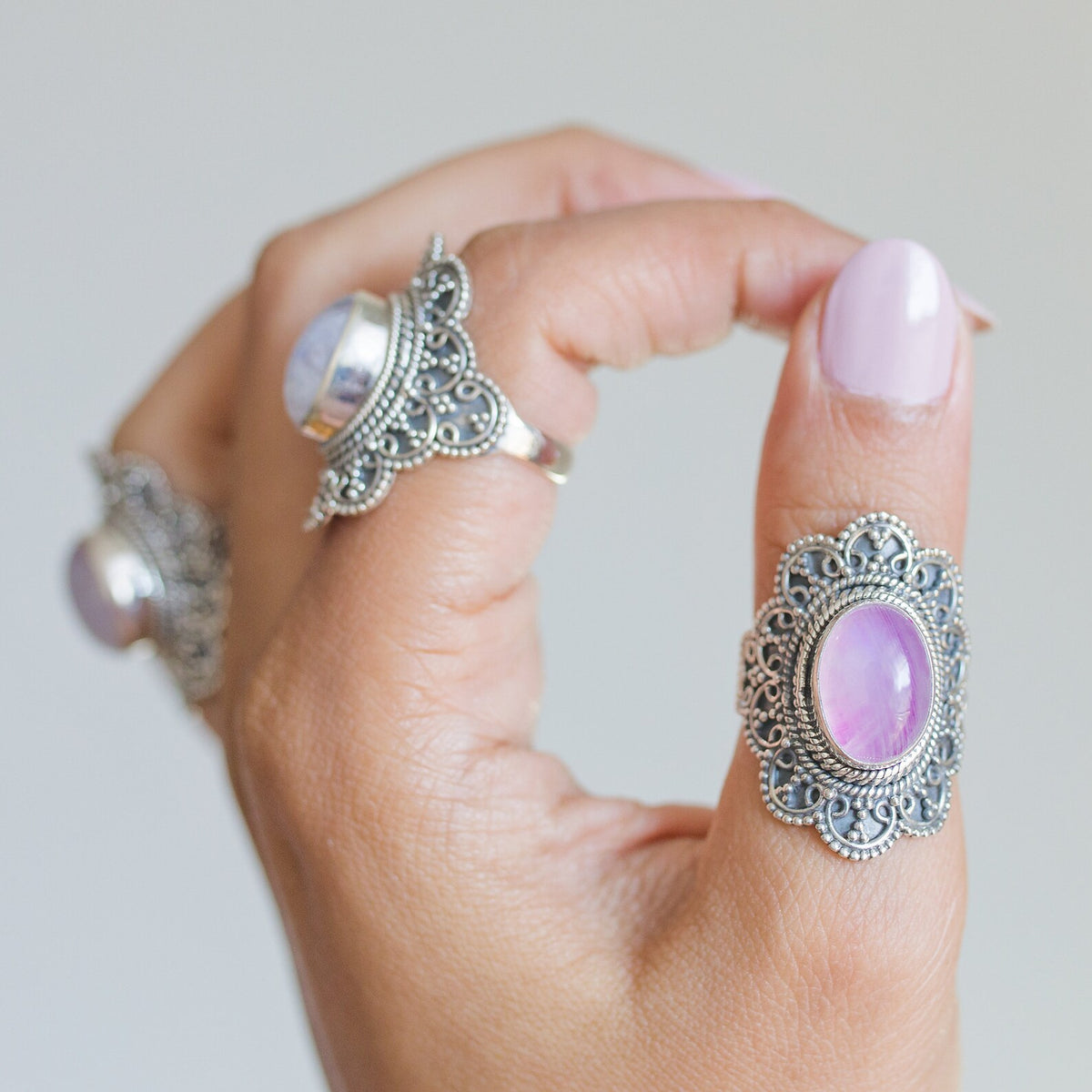 Pink Moonstone Ring, Moonstone Crystal Ring