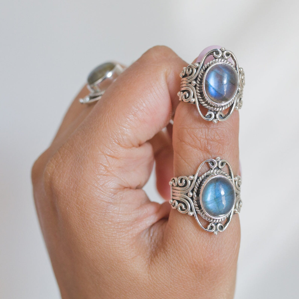 Oval Labradorite Bohemian Silver Ring - Dark Souls Ring