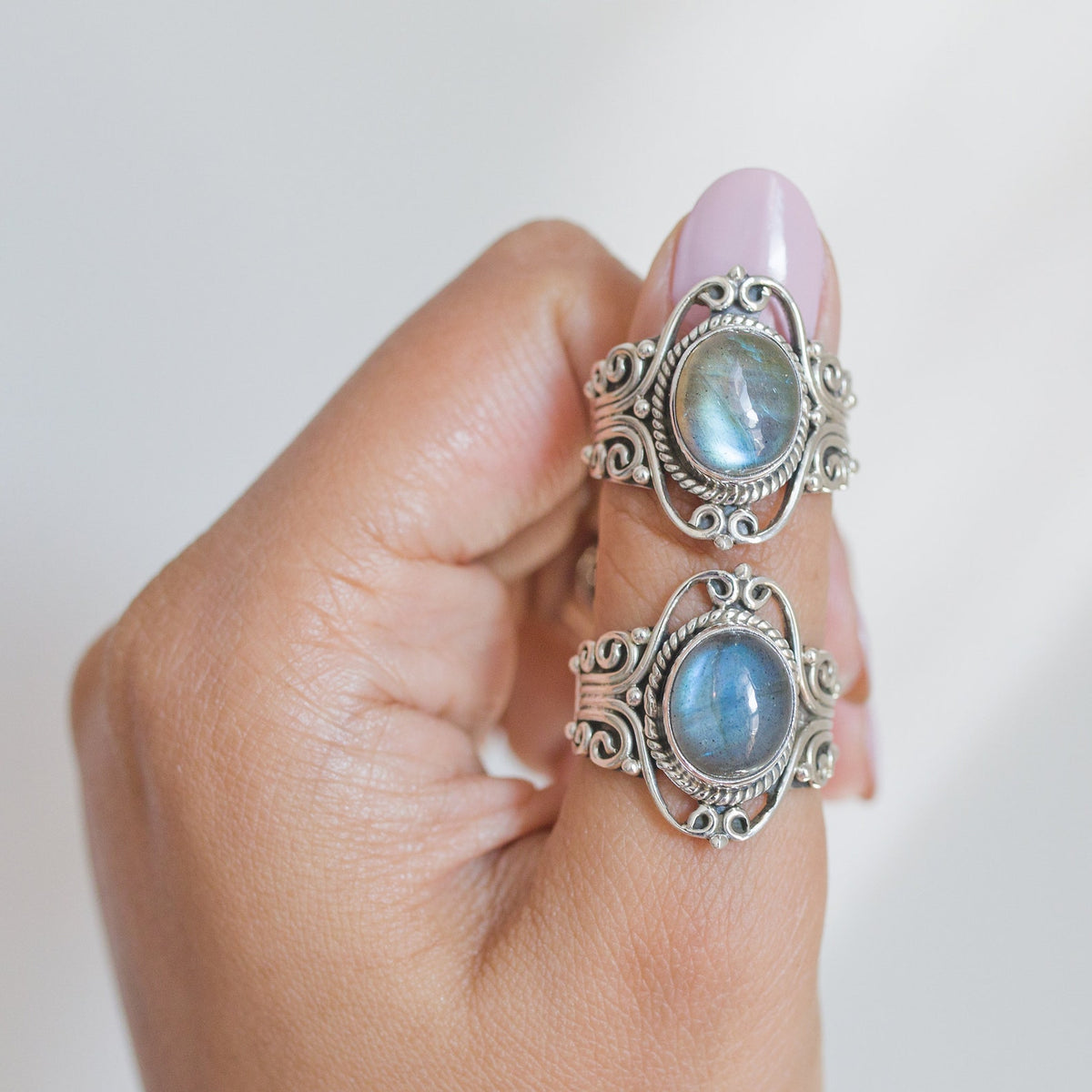 Oval Labradorite Bohemian Silver Ring - Dark Souls Ring