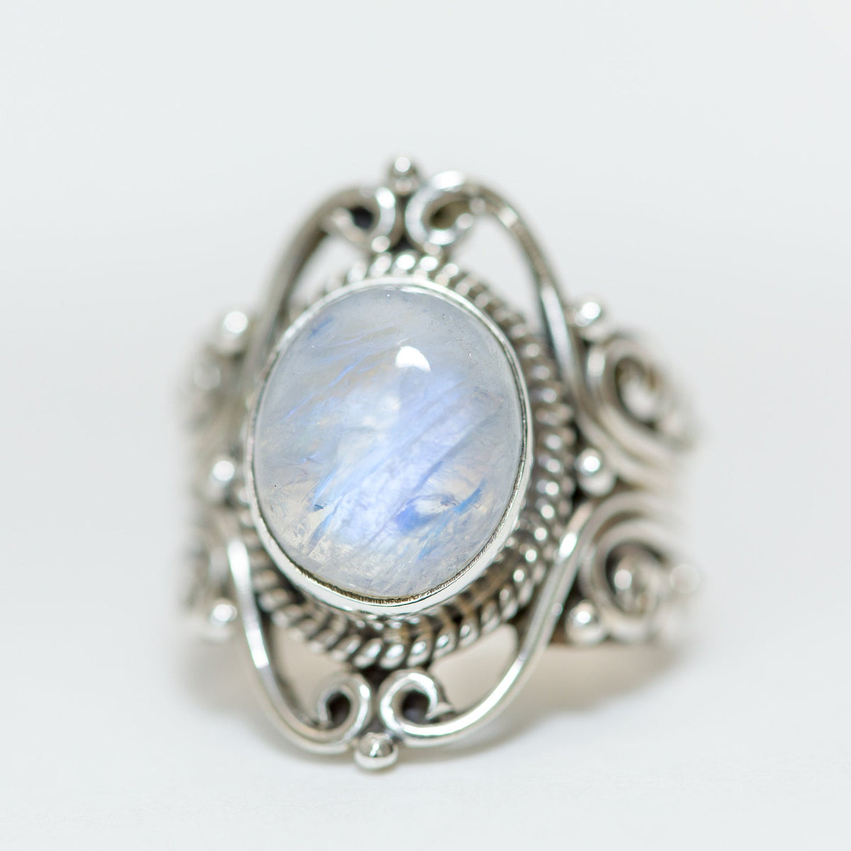 Blue Moonstone Bohemian Silver Ring - Wanderlust Jewelry