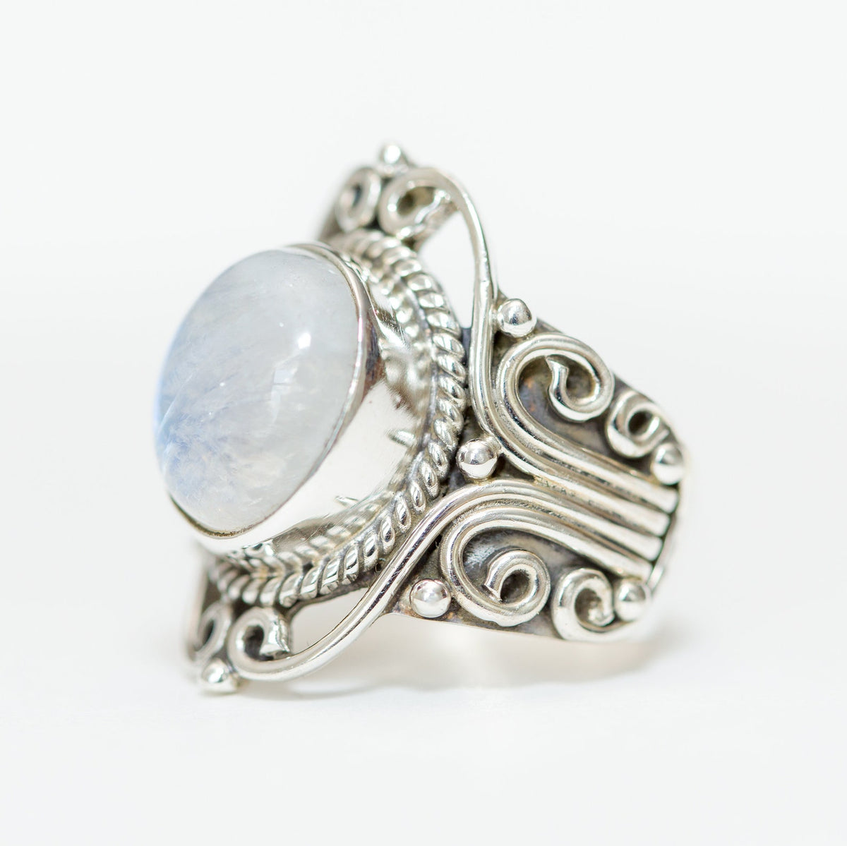 Blue Moonstone Bohemian Silver Ring - Wanderlust Jewelry
