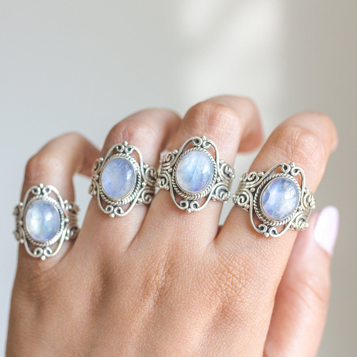 Blue Moonstone Bohemian Silver Ring - Wanderlust Jewelry