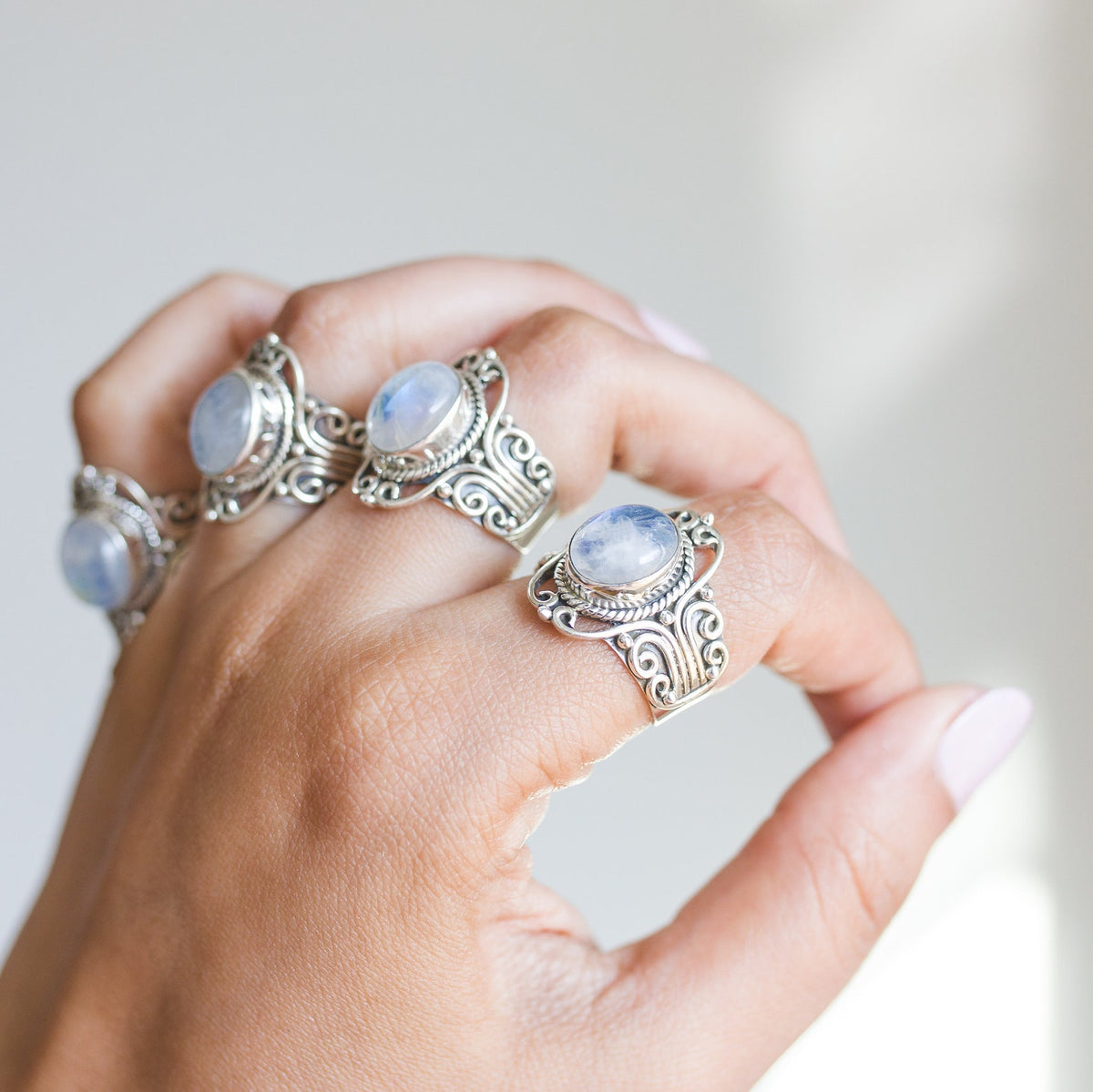 Blue Moonstone Bohemian Silver Ring - Wanderlust Jewelry