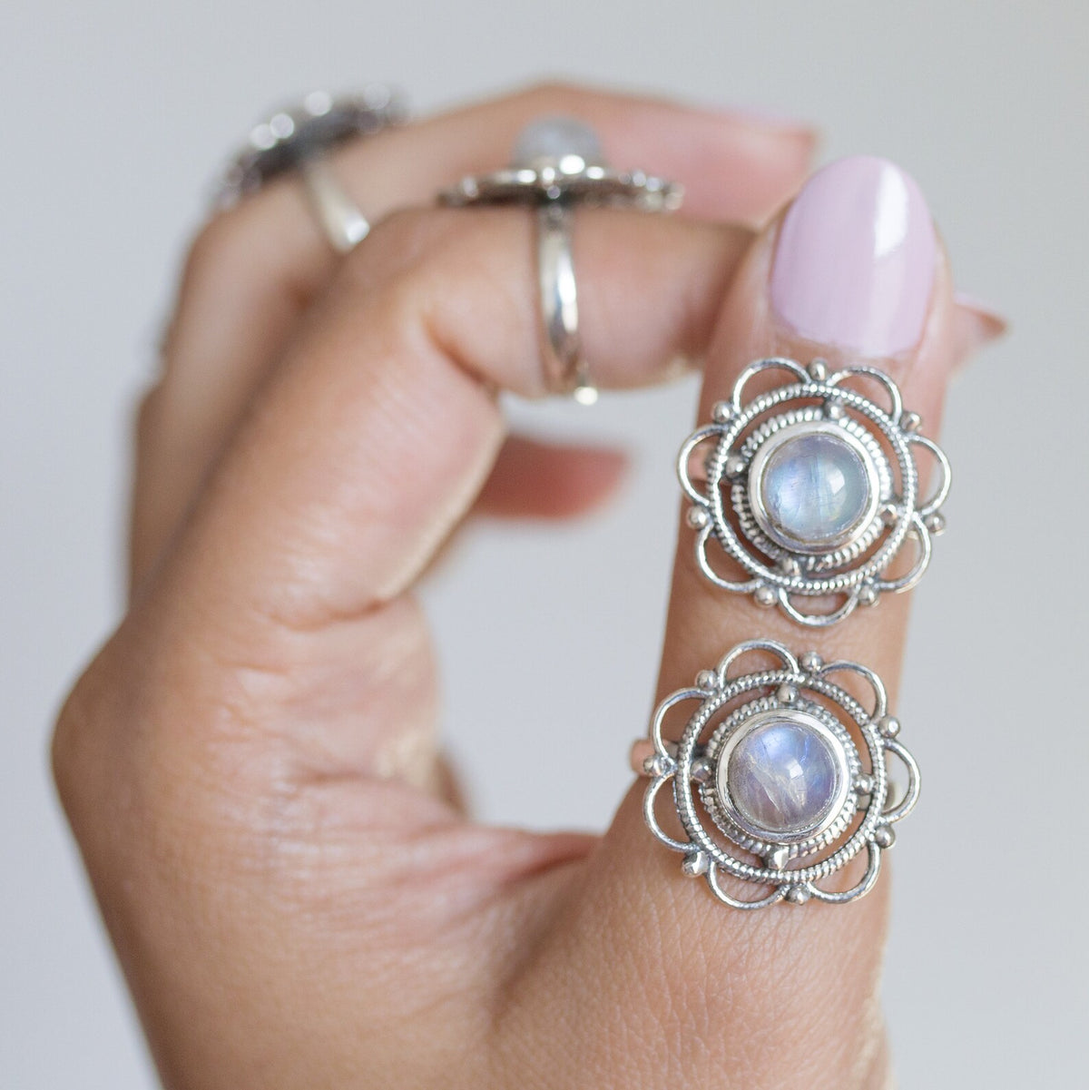 Round Moonstone Mandala Ring, Meditation Rings