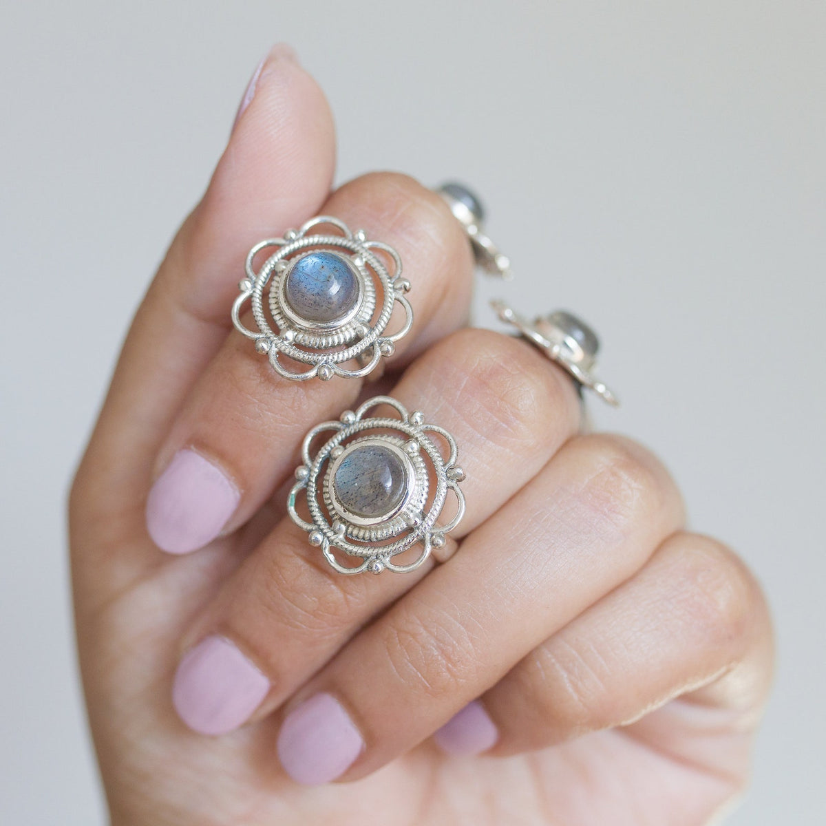 Blue Labradorite Mandala Ring, Meditation Rings