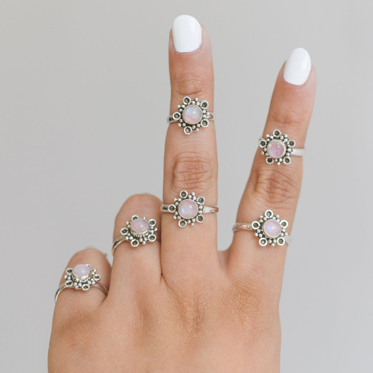 Pink Moonstone Ring, Modernist Ring in Sterling Silver