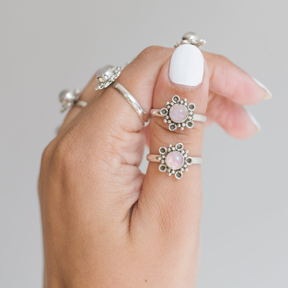 Pink Moonstone Ring, Modernist Ring in Sterling Silver