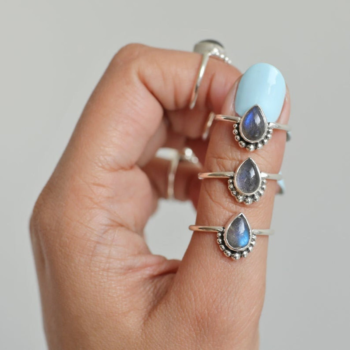 Sterling Silver Labradorite Ring, Pear Labradorite Ring