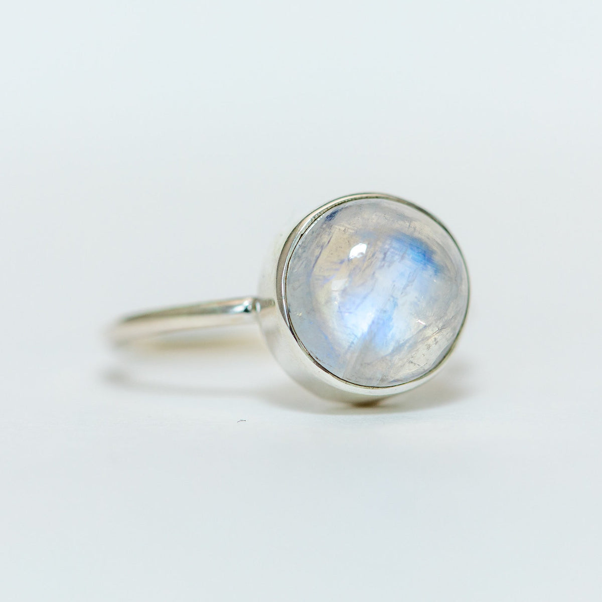 Round Moonstone Ring, Delicate Silver Ring