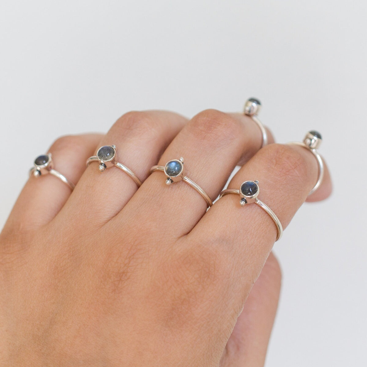 Cute Labradorite Ring, Silver Dot Ring