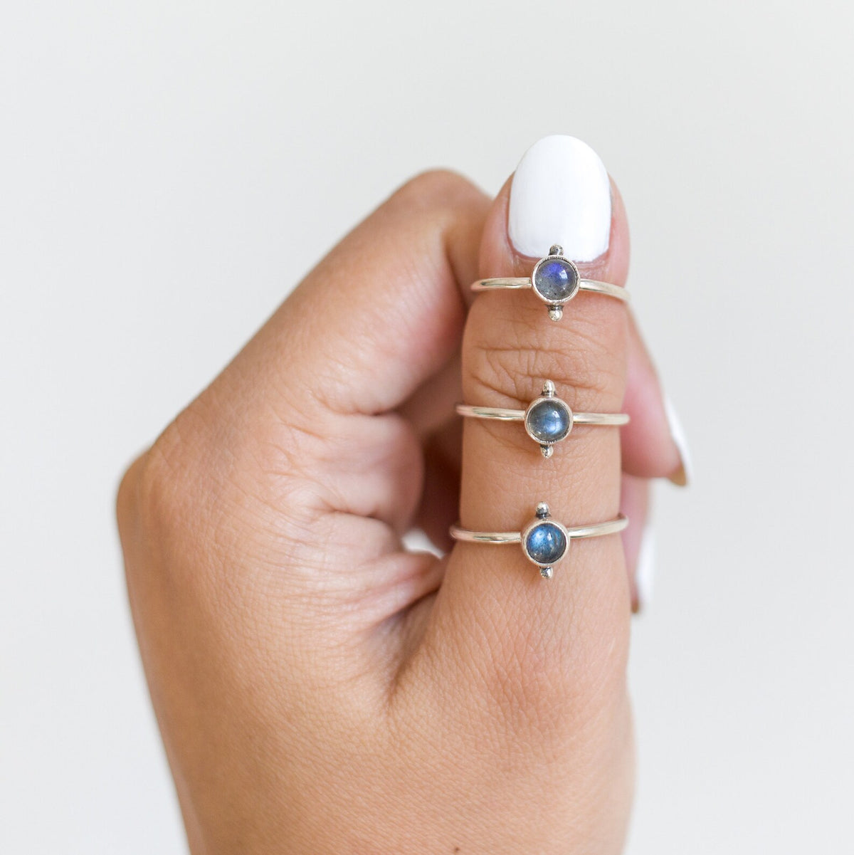 Cute Labradorite Ring, Silver Dot Ring
