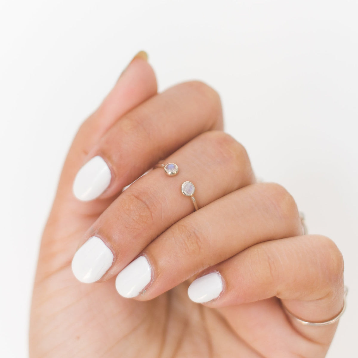 Blue Moonstone Adjustable Dainty Stacking Ring, Thin Silver Rings