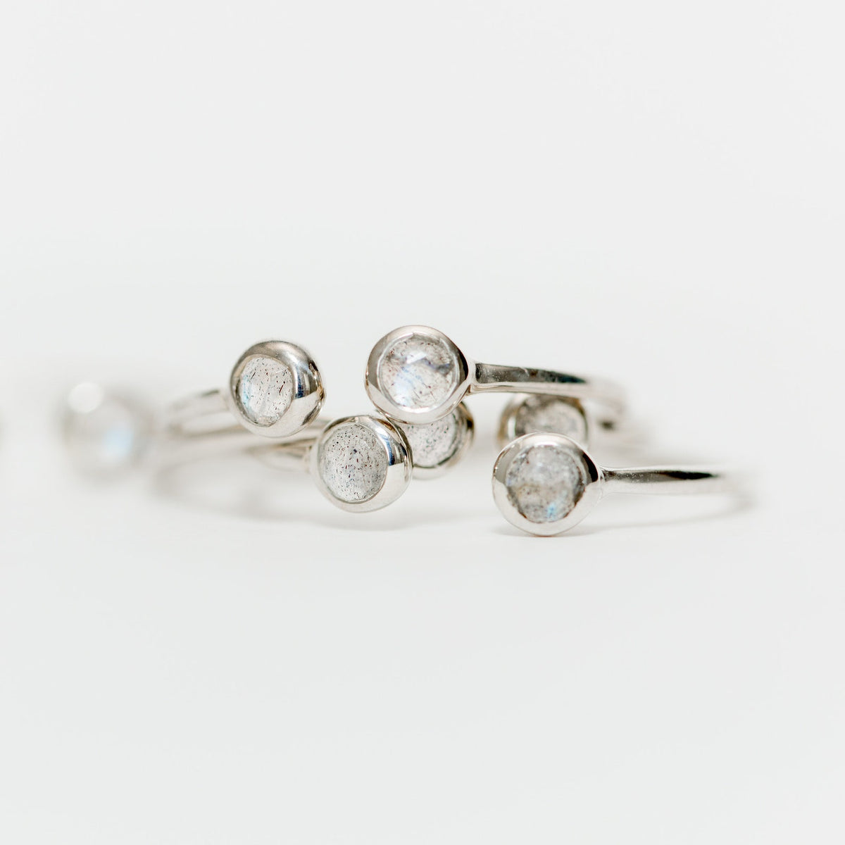 Labradorite Adjustable Dainty Stacking Ring, Thin Silver Rings