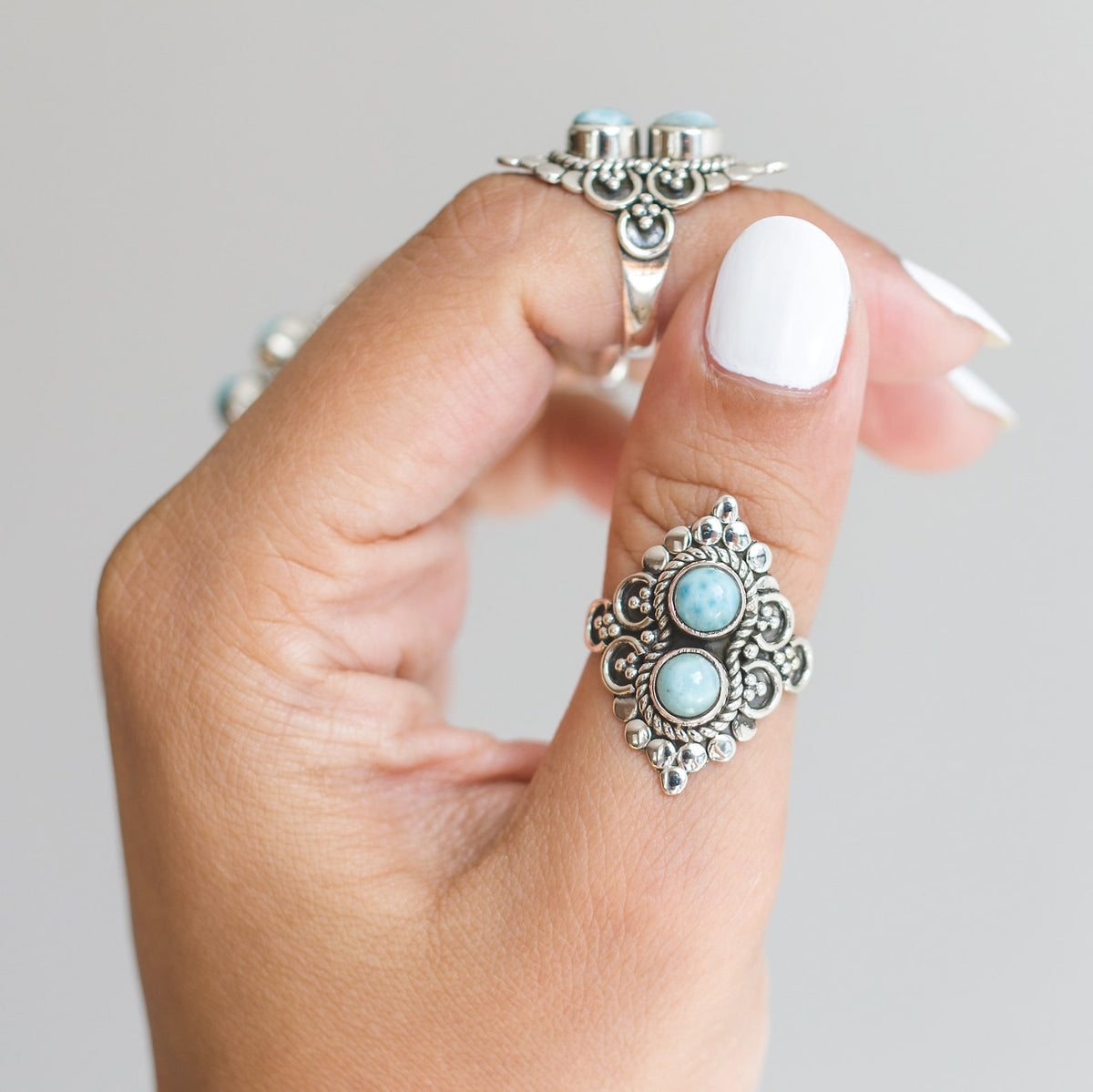 Larimar Boho Ring, Silver Cocktail Ring