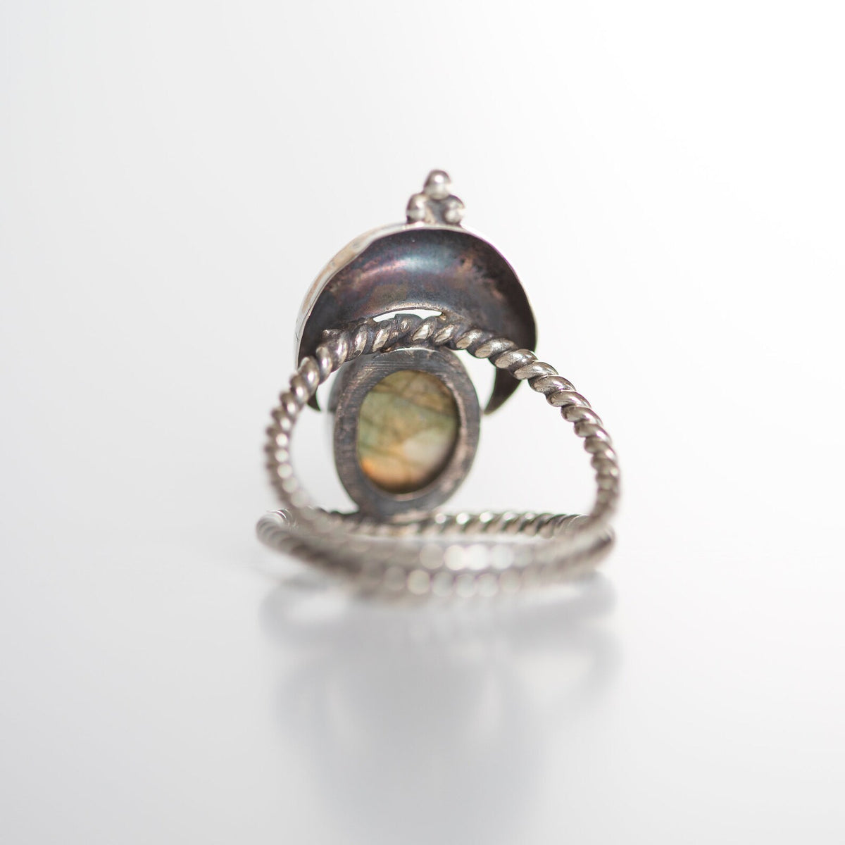 Oval Labradorite Moon Phase Sterling Silver Ring