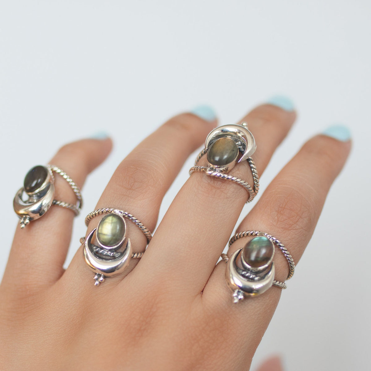 Oval Labradorite Moon Phase Sterling Silver Ring