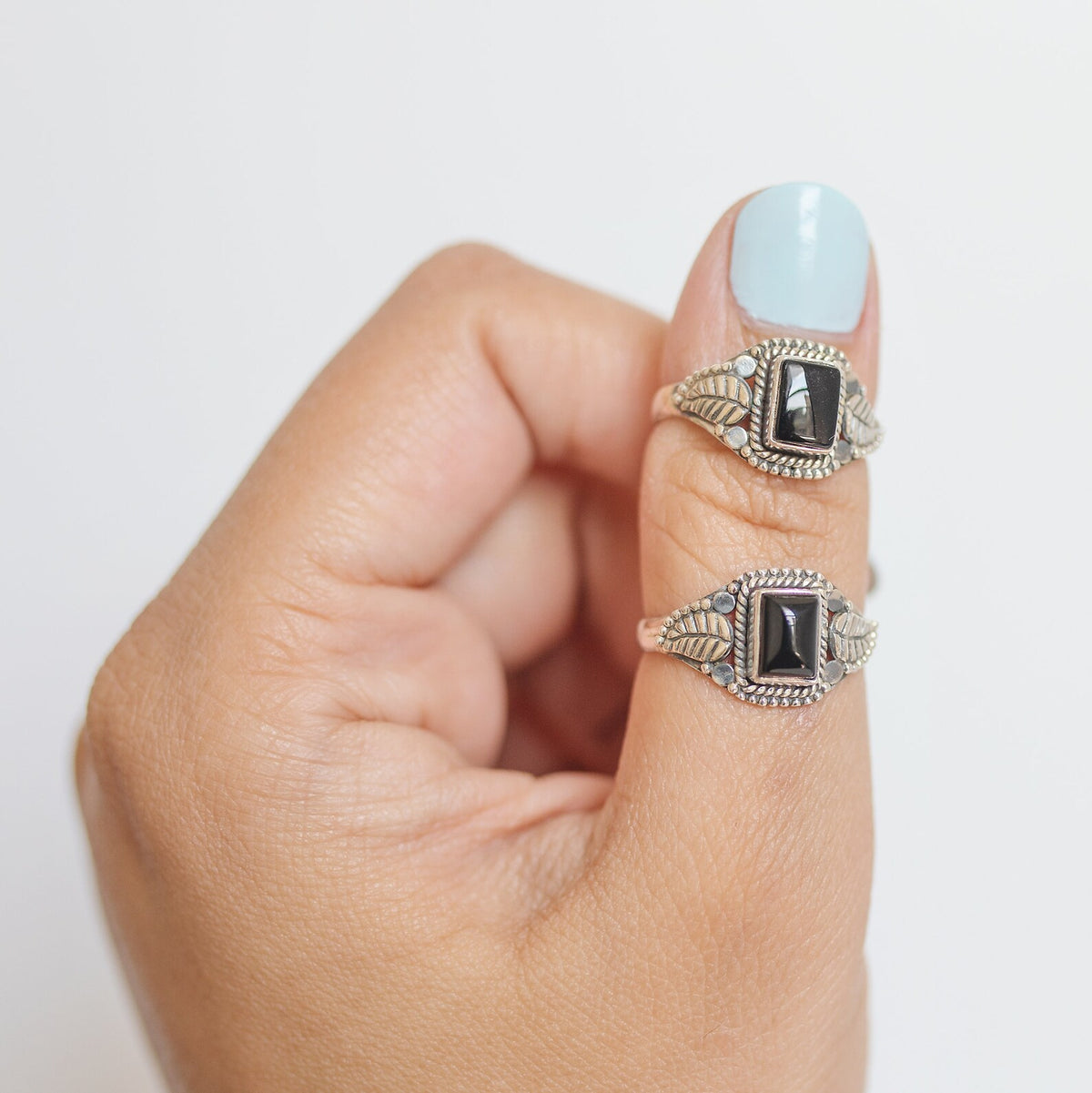 Black Onyx Nature Inspired Ring in Sterling Silver