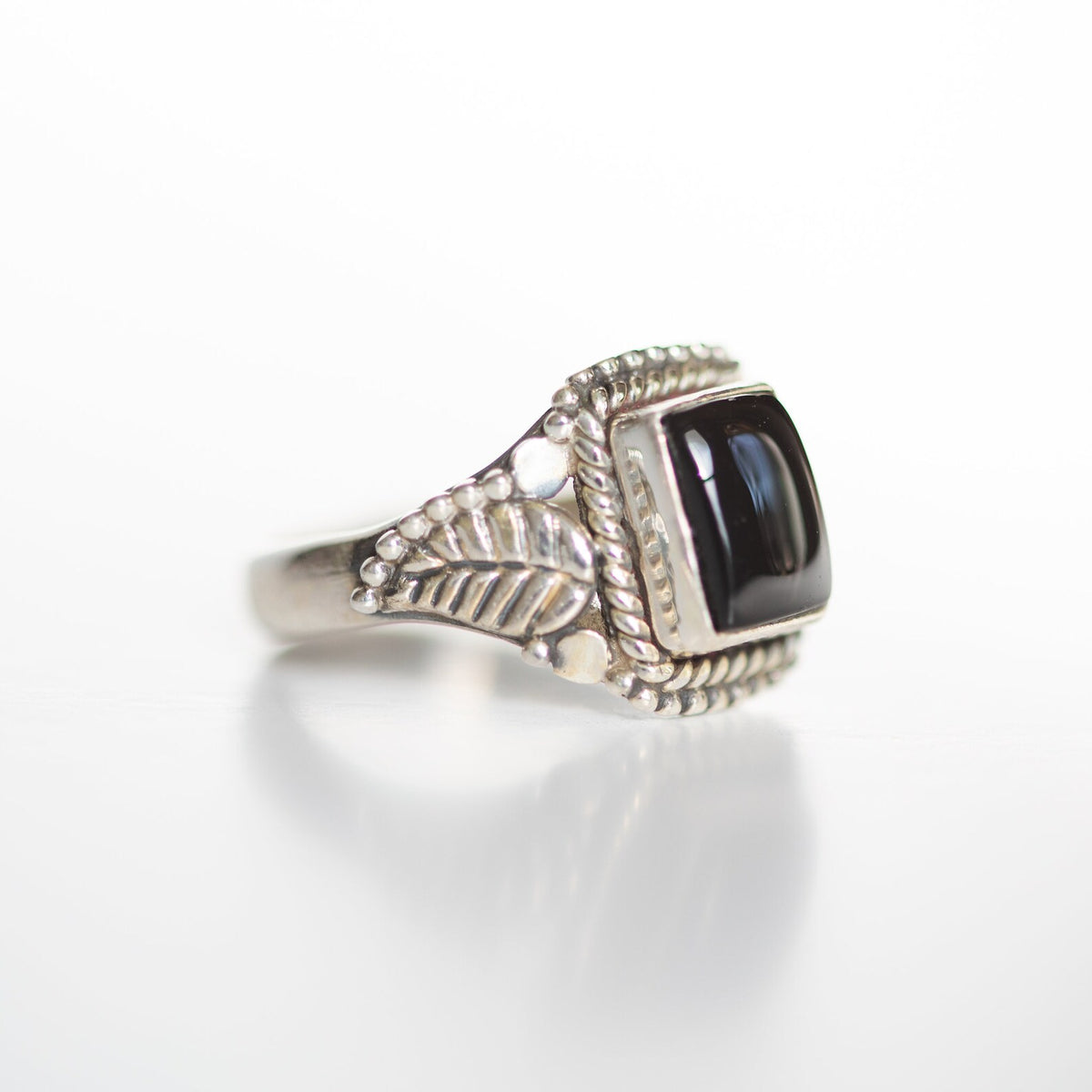 Black Onyx Nature Inspired Ring in Sterling Silver
