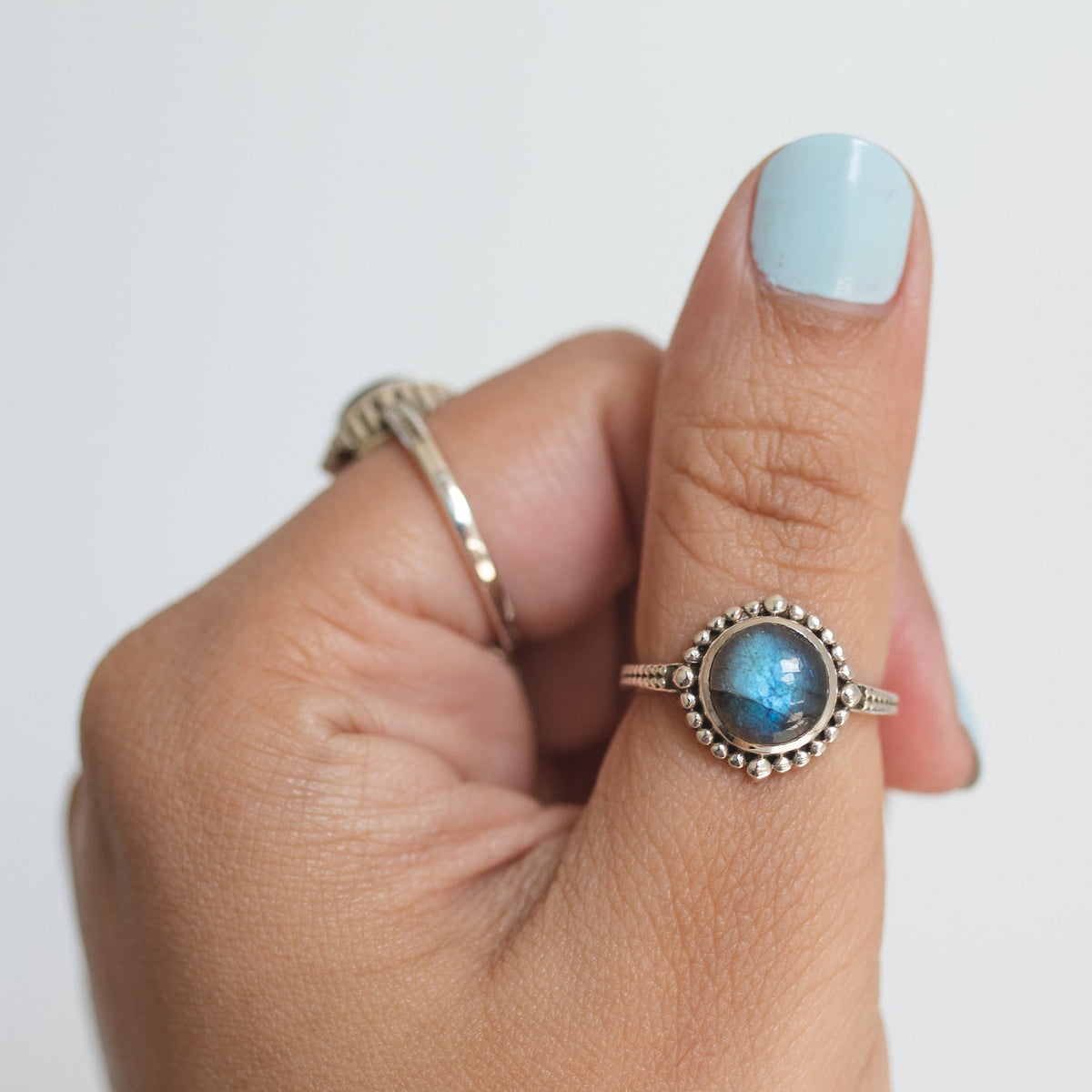 Round Labradorite Ring in Sterling Silver