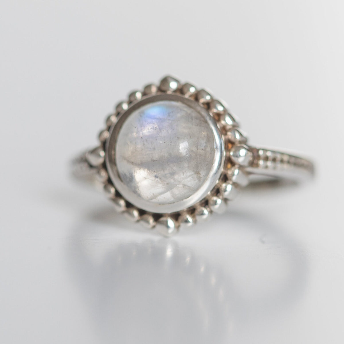 Round Moonstone Ring in Sterling Silver